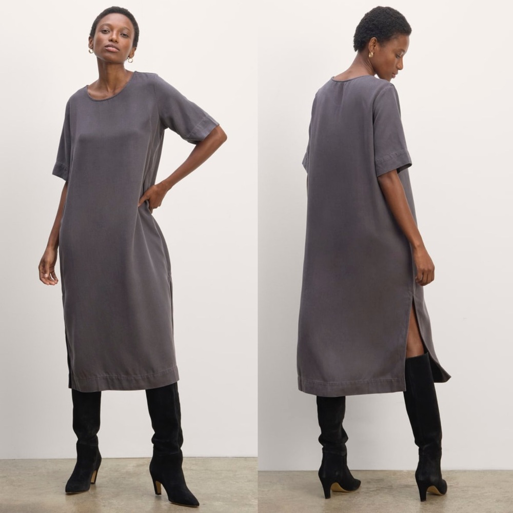 Everlane The relaxed T-Shirt Dress In Buttersoft Tencel Grey Size L‎ Minimalist